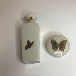 1970 Vintage Japan Takahashi Porcelain Vase & Trinket Box Hand Paint Butterflies
